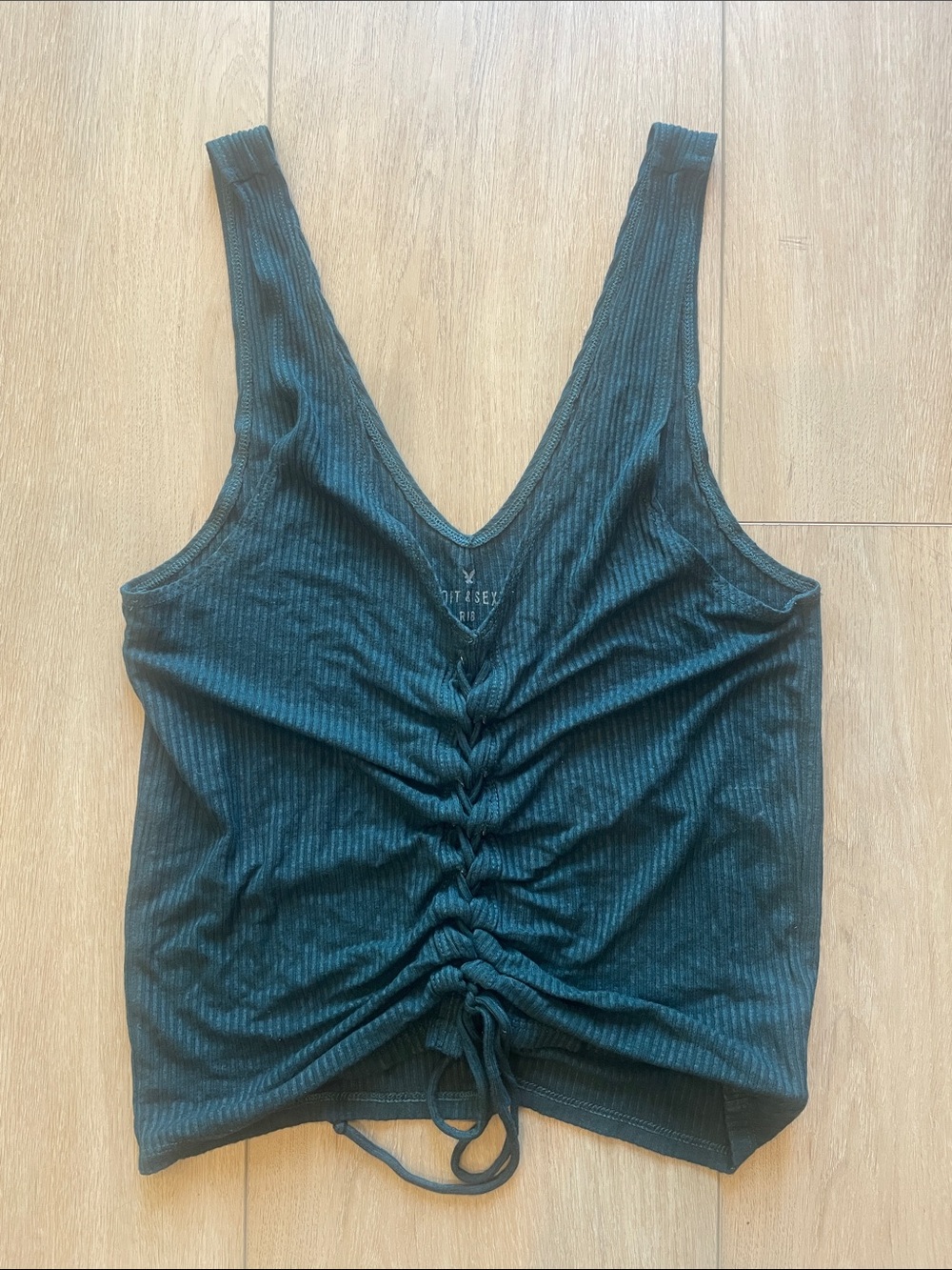 Vintage Women’s Lace-Up V-Neck Tank Top - Teal